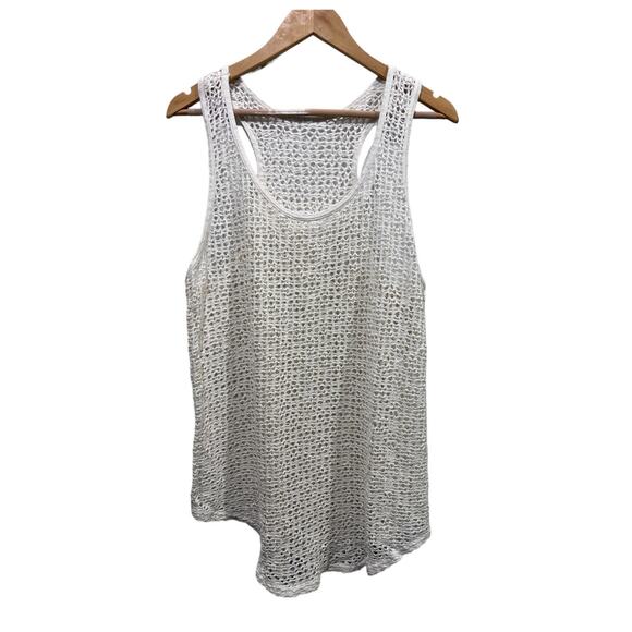 Open Knit Womens Top Size L/XL Neutral Razor Crochet Cover-up Boho Tank - Picture 1 of 8